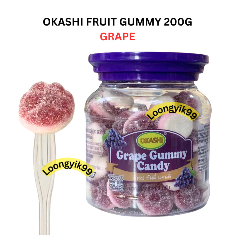 OKASHI FRUIT GUMMY 200G PEACH GRAPE ORANGE STRAWBERRY HALAL