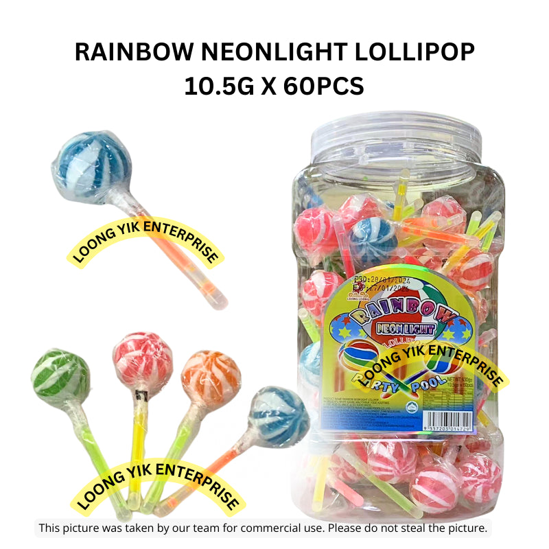 LOONG LOONG RAINBOW NEON LIGHT LOLLIPOP 10.5G X 60PCS HALAL