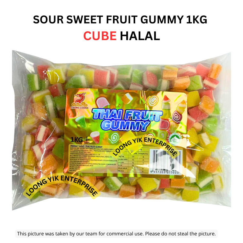 SOUR SWEET FRUIT GUMMY 1KG CONE/CUBE HALAL