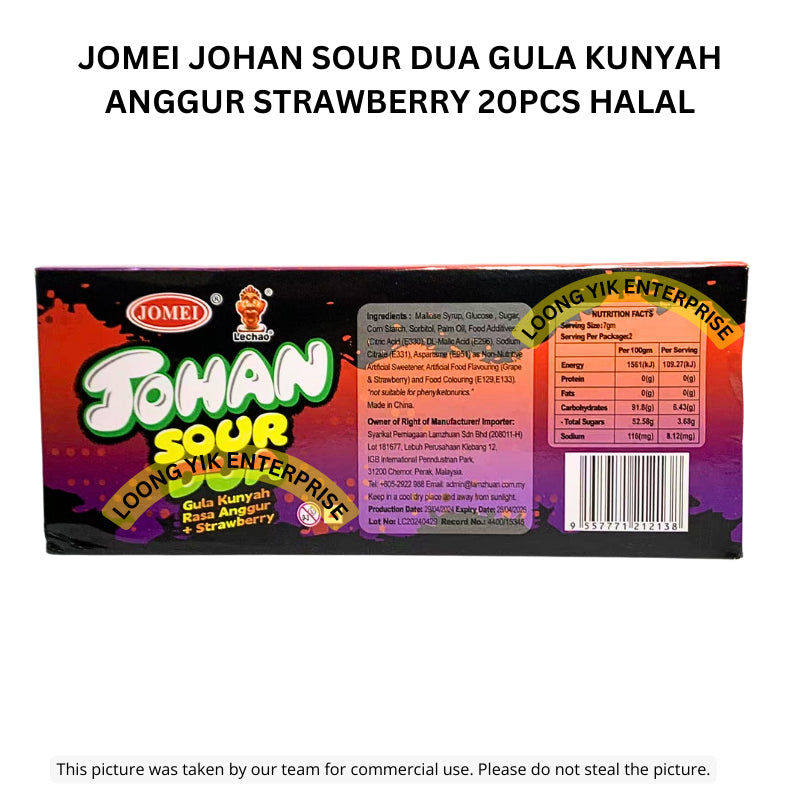 JOMEI JOHAN SOUR DUA GULA KUNYAH ANGGUR STRAWBERRY 20PCS HALAL