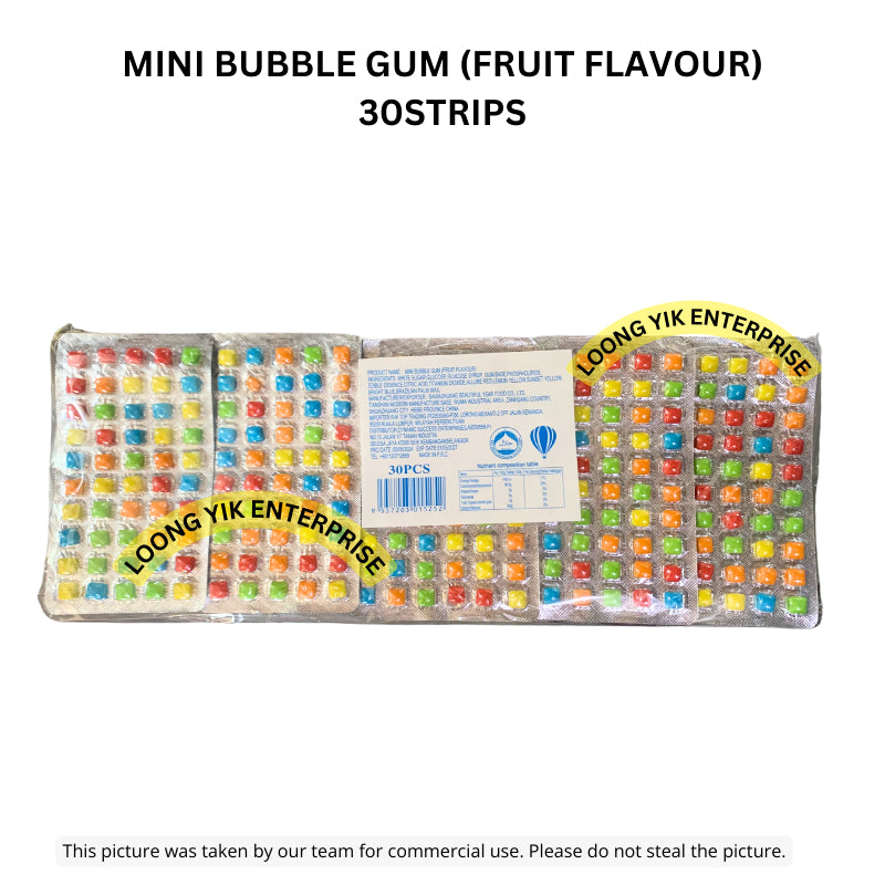 MINI BUBBLE GUM (FRUIT FLAVOUR) 30STRIPS HALAL