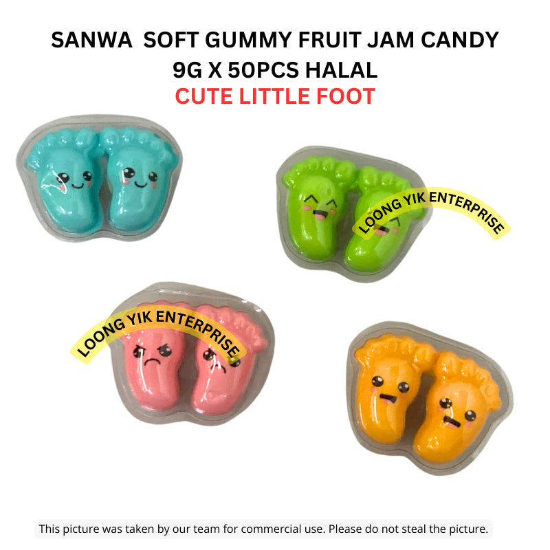 SANWA HEART BEAT / CUTE LITTLE FOOT SOFT GUMMY FRUIT JAM CANDY 9G X 50PCS HALAL