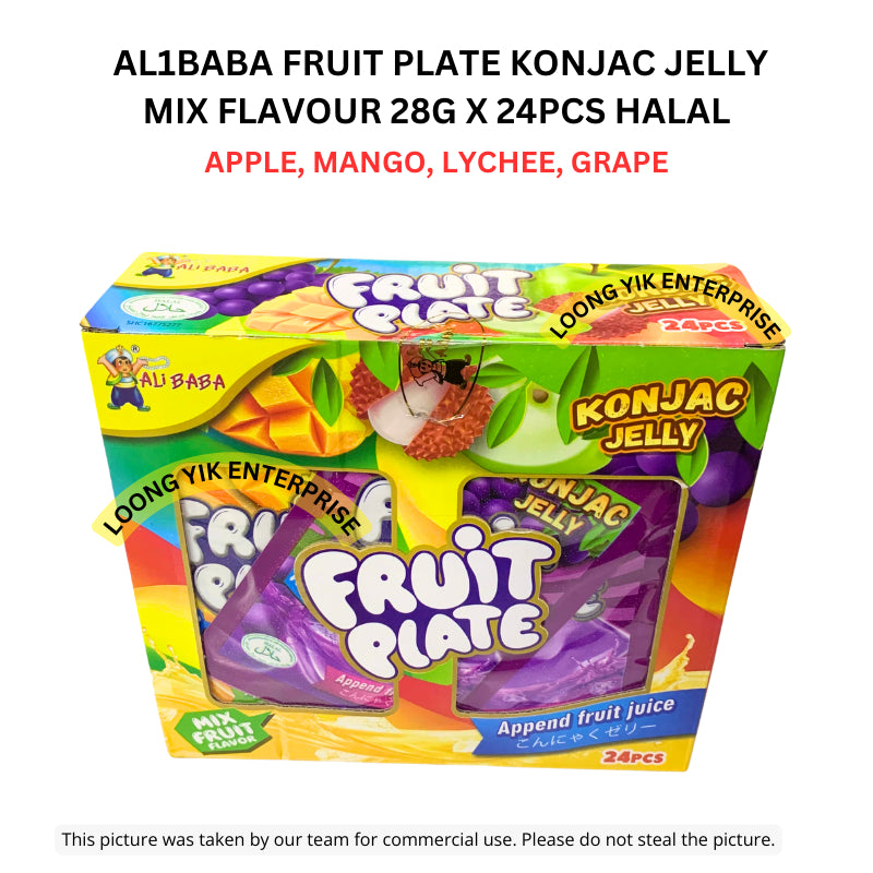 AL1BABA FRUIT PLATE KONJAC JELLY MIX FLAVOUR 28G X 24PCS HALAL