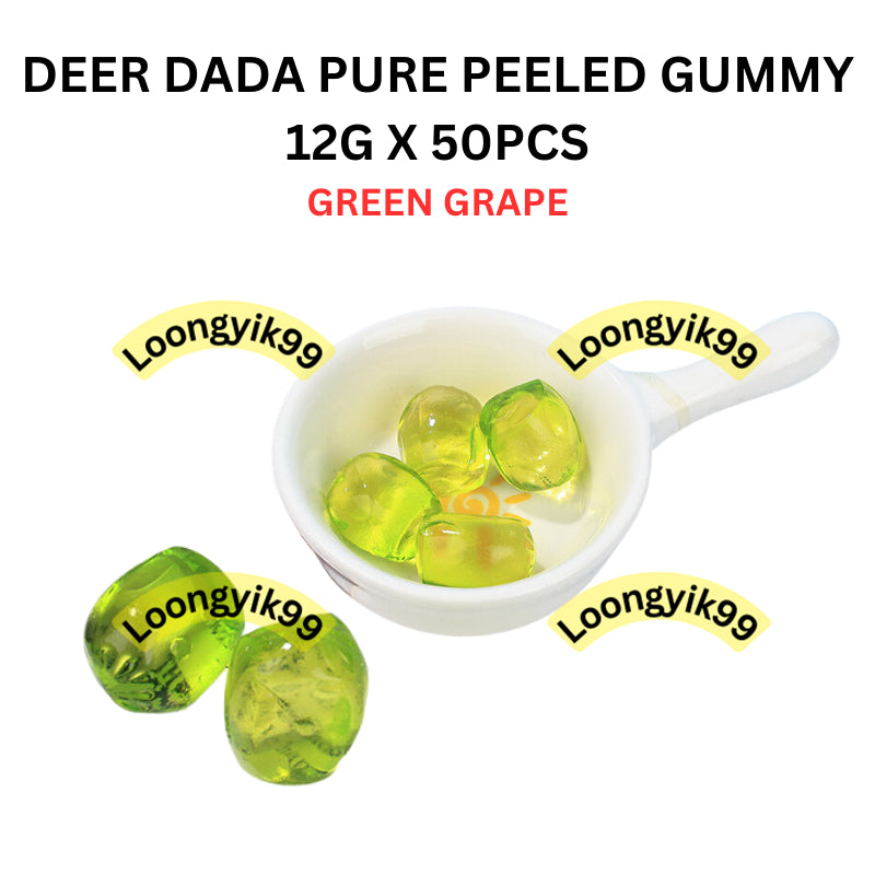 DEER DADA PURE PEELED GUMMY 12G X 50PCS (MANGO, GRRAPE, GREEN GRAPE,LITCHEE) HALAL