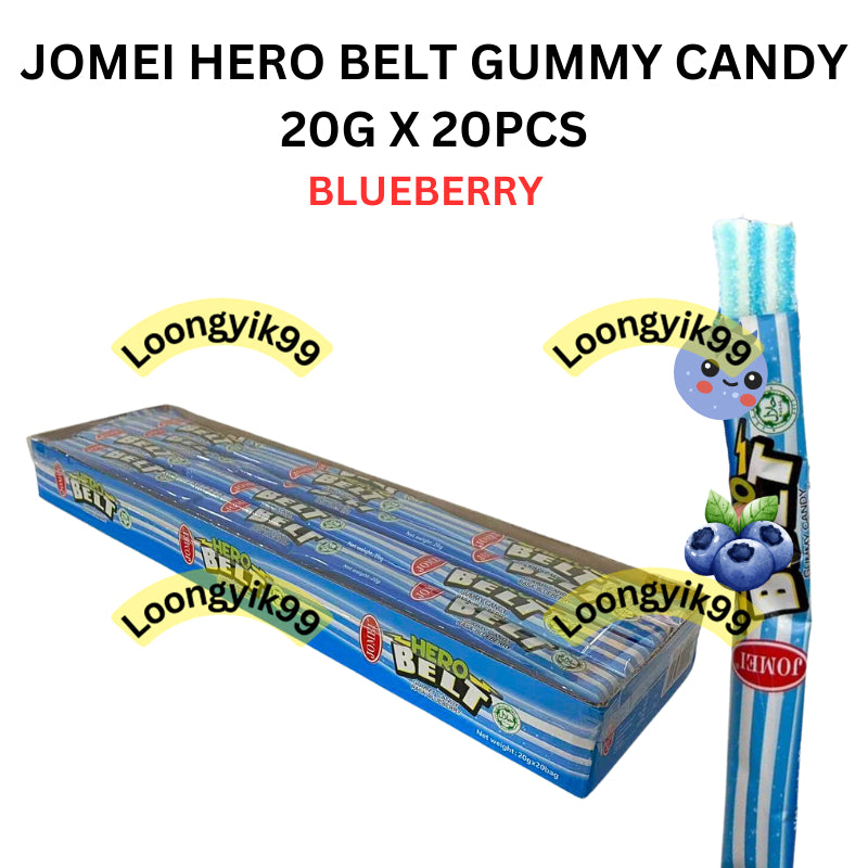 JOMEI HERO BELT GUMMY CANDY 20G X 20PCS COLA / BLUEBERRY / STRAWBERRY