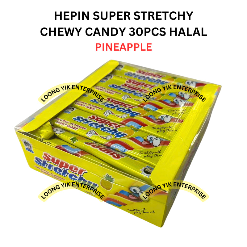 HEPIN SUPER STRETCHY CHEWY CANDY 30PCS HALAL STRAWBERRY / PINEAPPLE