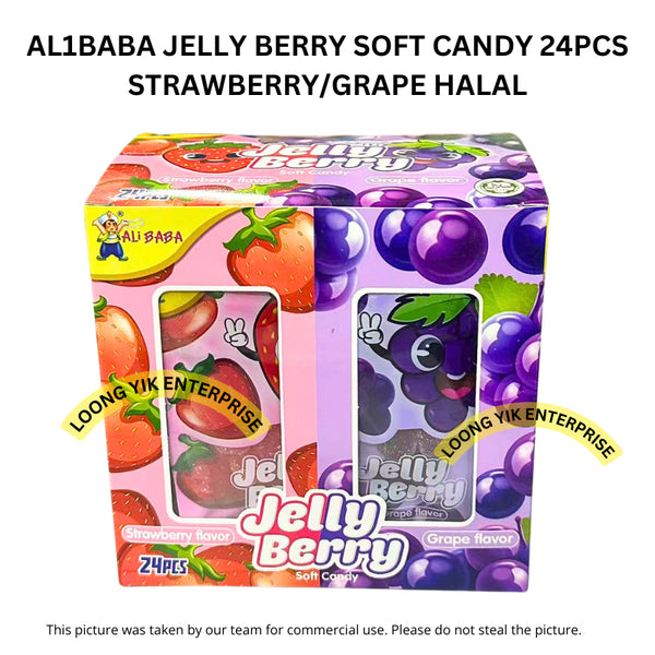 AL1BABA JELLY BERRY SOFT CANDY 24PCS STRAWBERRY/GRAPE HALAL