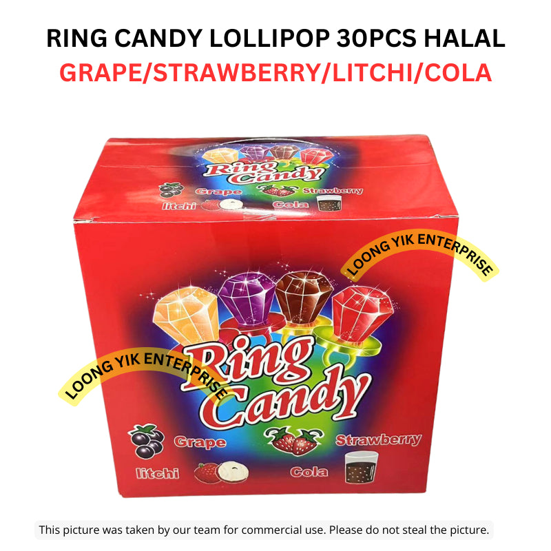 RING CANDY LOLLIPOP 30PCS HALAL GRAPE/STRAWBERRY/LITCHI/COLA