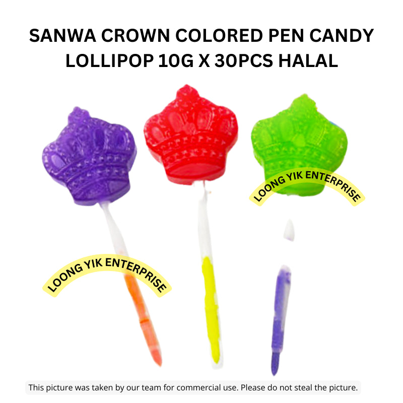 SANWA CROWN COLORED PEN CANDY LOLLIPOP 10G X 30PCS HALAL