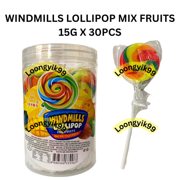 WINDMILLS LOLLIPOP MIX FRUITS 15G X 30PCS HALAL