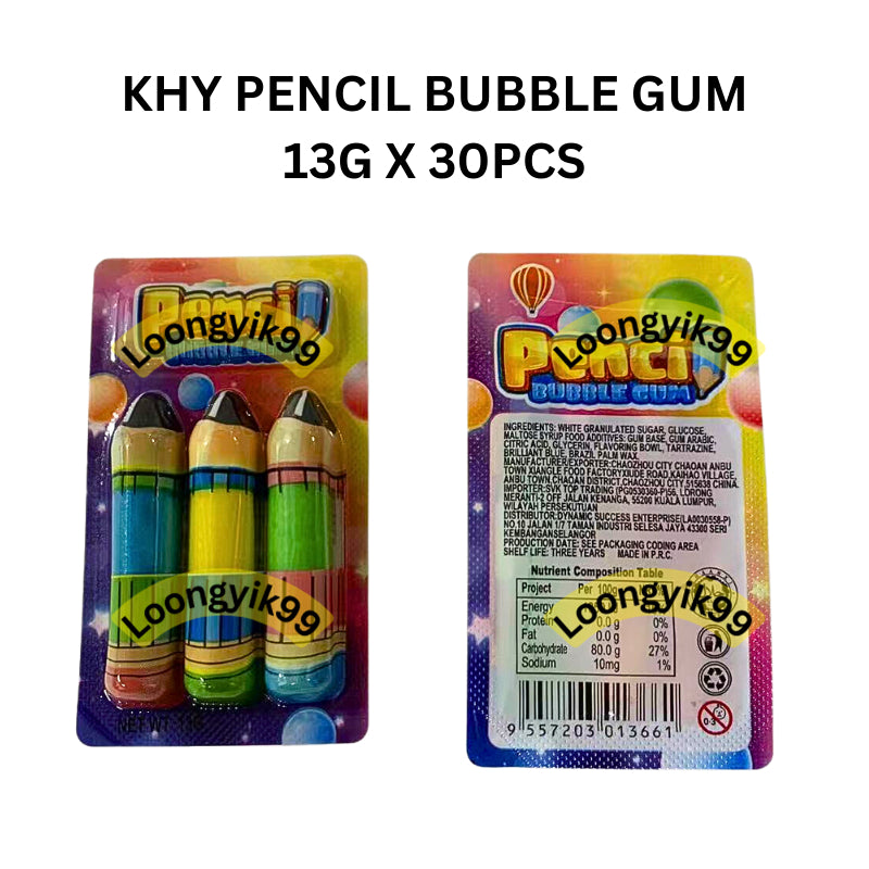 KHY PENCIL BUBBLE GUM 13G X 30PCS