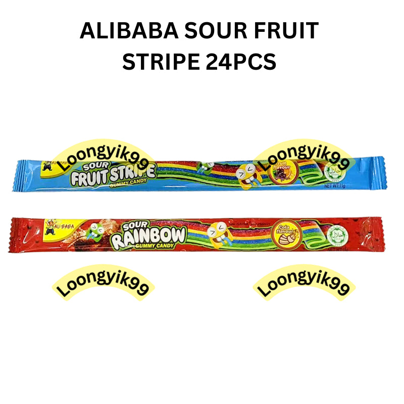 ALIBABA SOUR FRUIT STRIPE 24PCS HALAL SOUR RAINBOW COLA