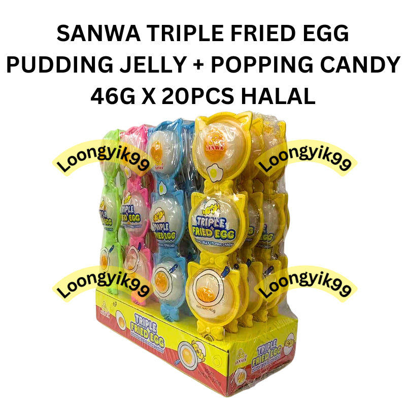 SANWA TRIPLE FRIED EGG PUDDING JELLY + POPPING CANDY 46G X 20PCS HALAL