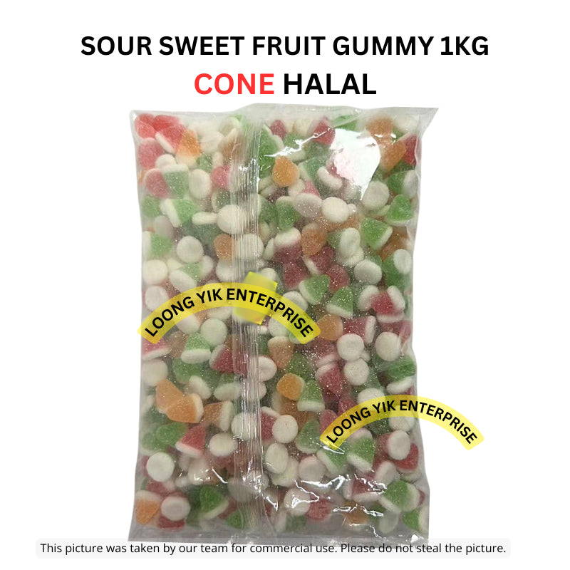 SOUR SWEET FRUIT GUMMY 1KG CONE/CUBE HALAL