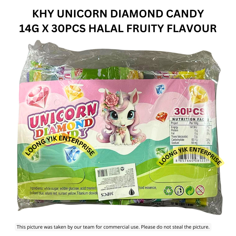 KHY UNICORN DIAMOND CANDY 14G X 30PCS HALAL FRUITY FLAVOUR