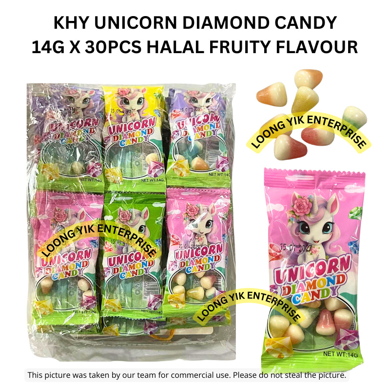 KHY UNICORN DIAMOND CANDY 14G X 30PCS HALAL FRUITY FLAVOUR