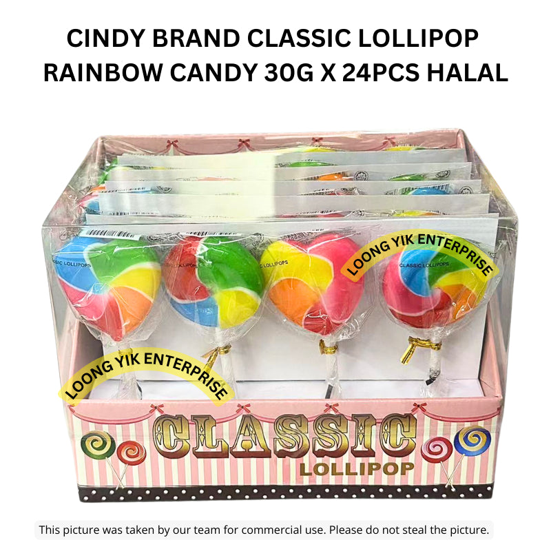 CINDY BRAND CLASSIC LOLLIPOP RAINBOW CANDY 30G X 24PCS HALAL