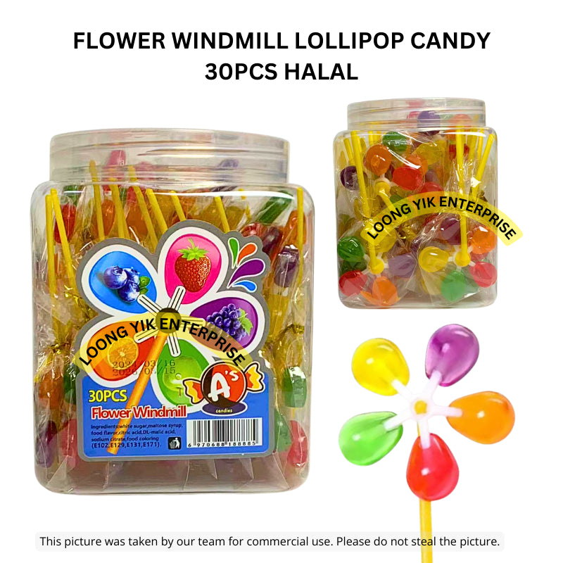 FLOWER WINDMILL LOLLIPOP CANDY 30PCS HALAL