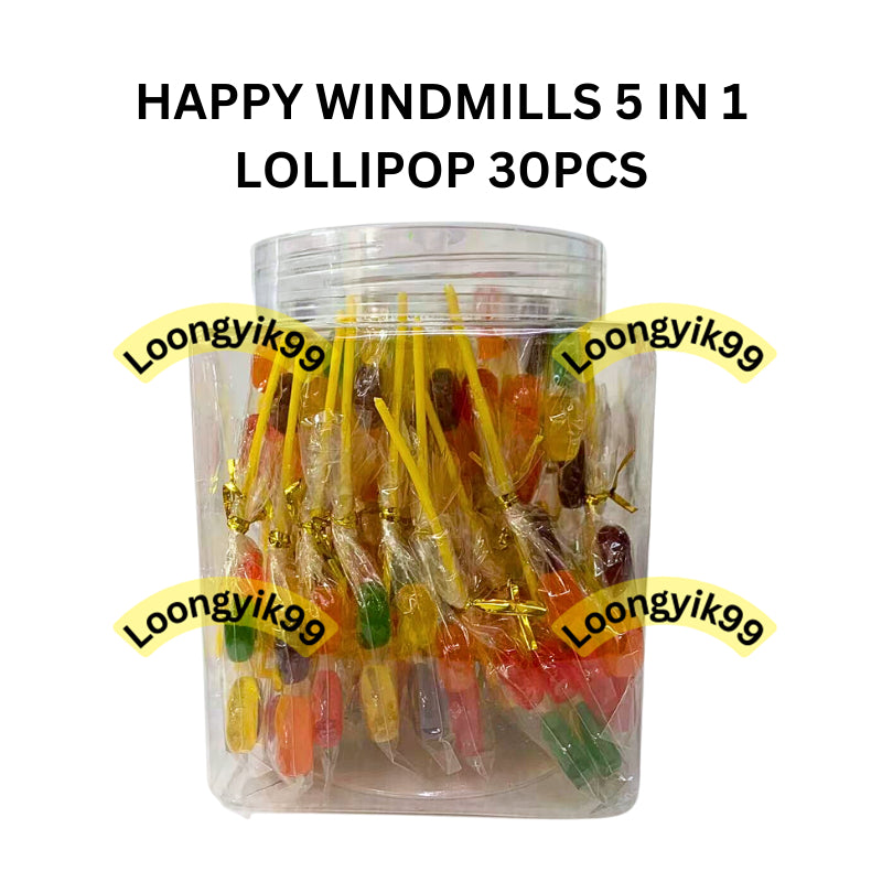 HAPPY WINDMILLS 5 IN 1 LOLLIPOP 30PCS