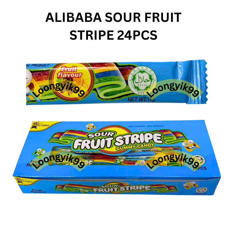 ALIBABA SOUR FRUIT STRIPE 24PCS HALAL SOUR RAINBOW COLA