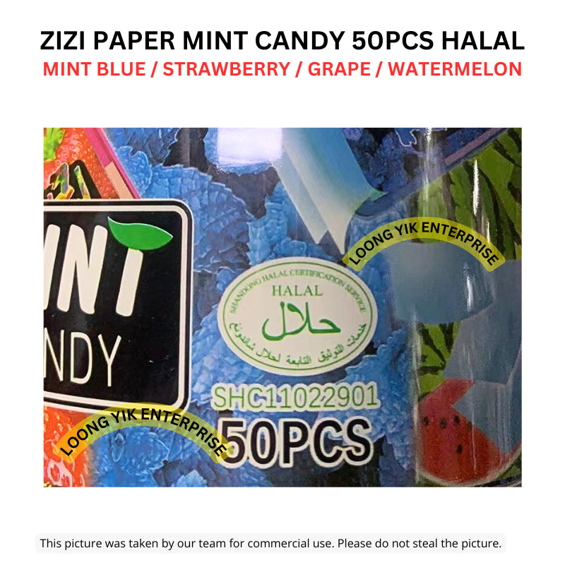 ZIZI PAPER MINT CANDY 50PCS HALAL STRAWBERRY / GRAPE HALAL