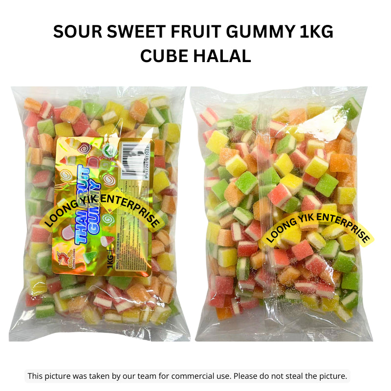 SOUR SWEET FRUIT GUMMY 1KG CONE/CUBE HALAL