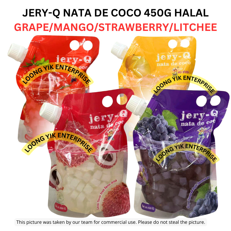 JERY-Q NATA DE COCO 450G GRAPE/MANGO/STRAWBERRY/LITCHEE HALAL