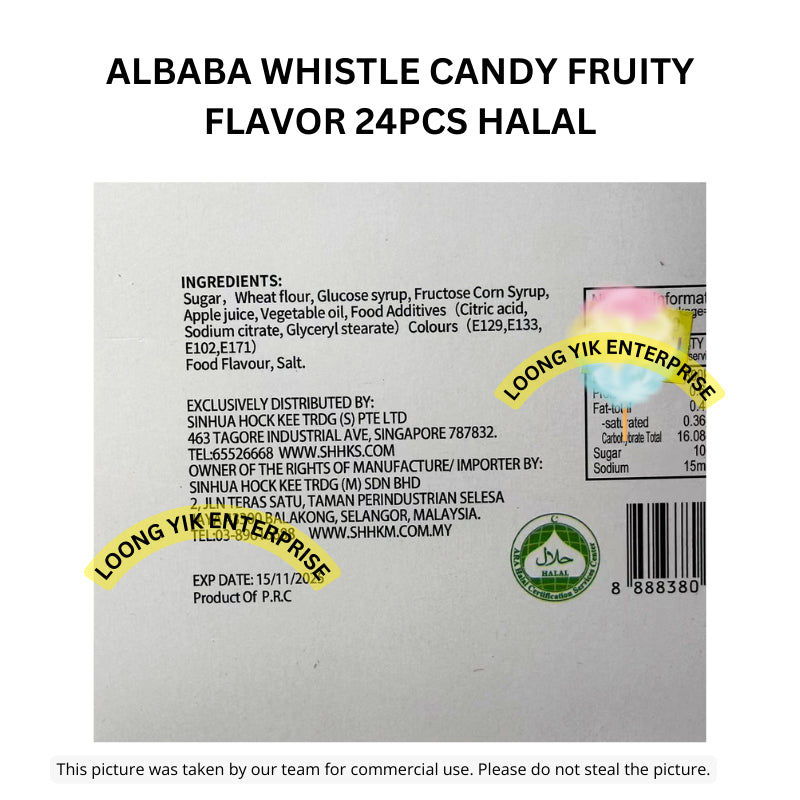 ALBABA WHISTLE CANDY FRUITY FLAVOR 24PCS HALAL