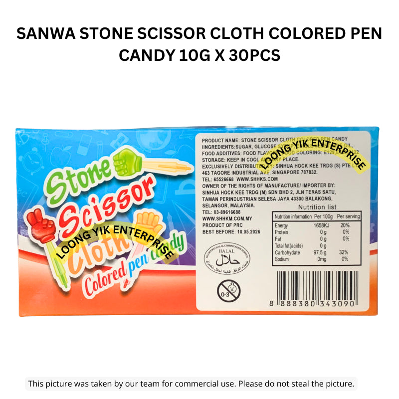 SANWA STONE SCISSOR CLOTH COLORED PEN CANDY 10G X 30PCS