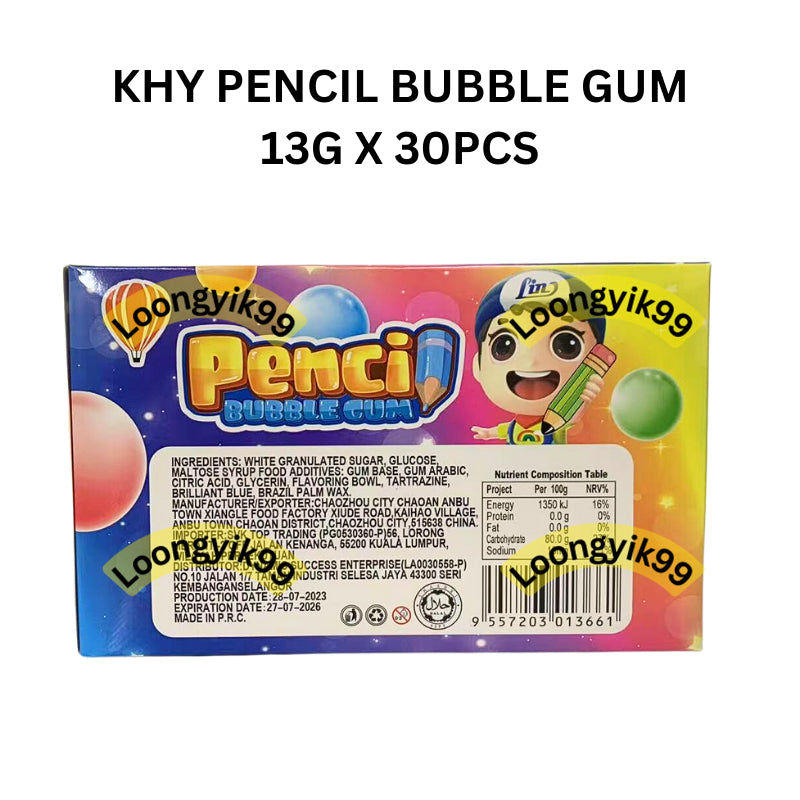 KHY PENCIL BUBBLE GUM 13G X 30PCS