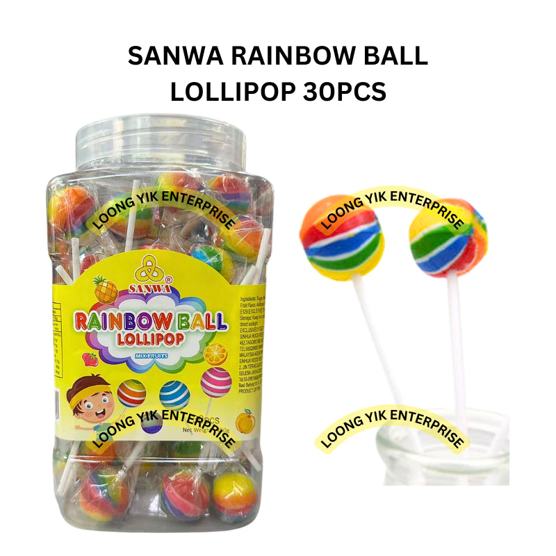 SANWA RAINBOW BALL LOLLIPOP 30PCS HALAL MIX FRUITS FLAVOR