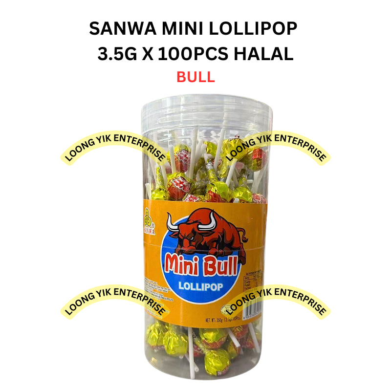 SANWA MINI LOLLIPOP RAINBOW / BULL / MULTICOLOR STICK 3.5G X 100PCS HALAL