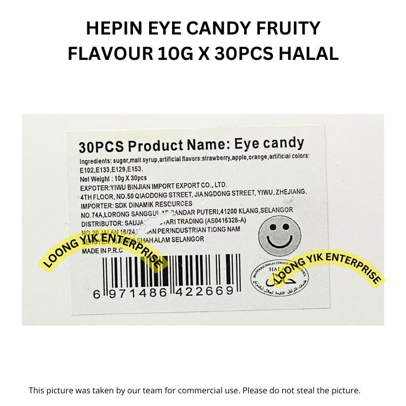 HEPIN EYE CANDY FRUITY FLAVOUR 10G X 30PCS HALAL