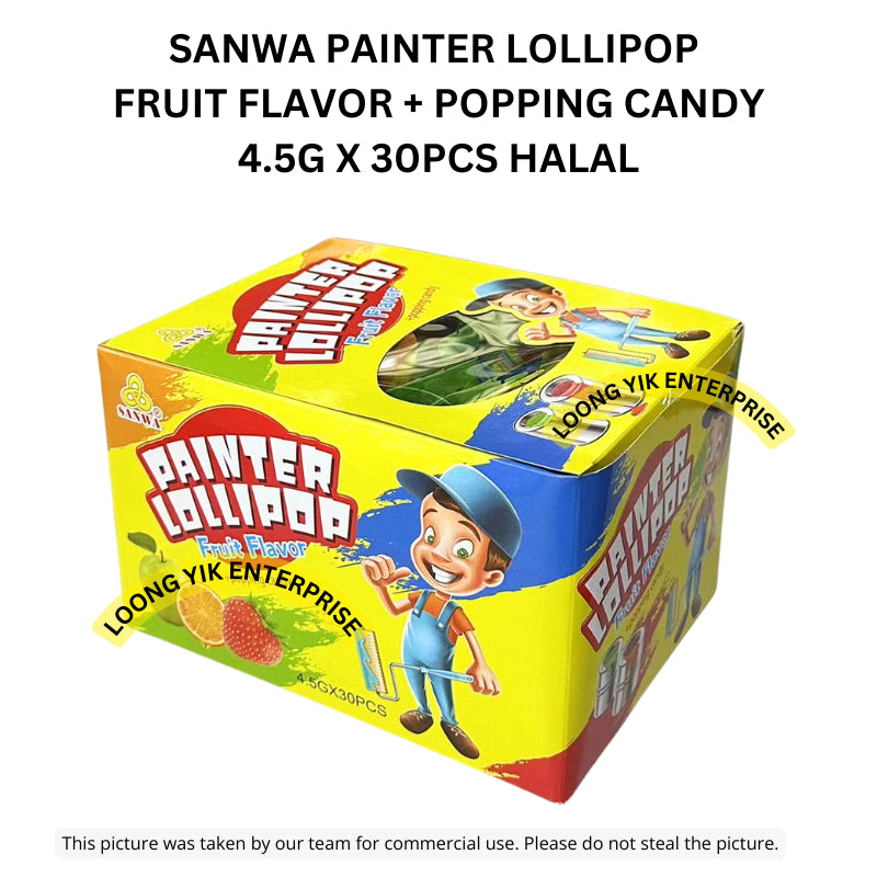 SANWA PAINTER LOLLIPOP FRUIT FLAVOR + POPPING CANDY 4.5G X 30PCS HALAL