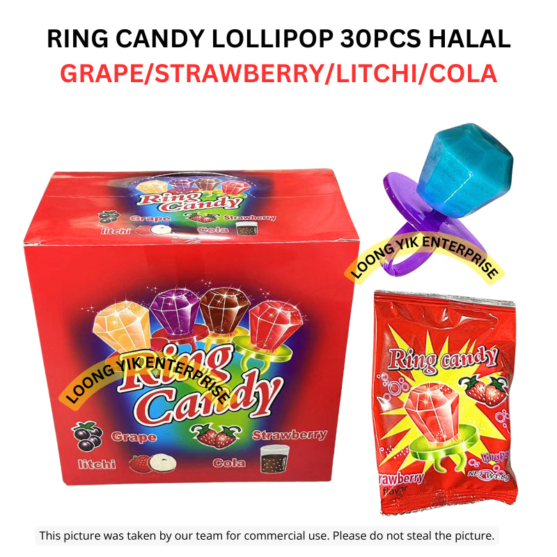 RING CANDY LOLLIPOP 30PCS HALAL GRAPE/STRAWBERRY/LITCHI/COLA