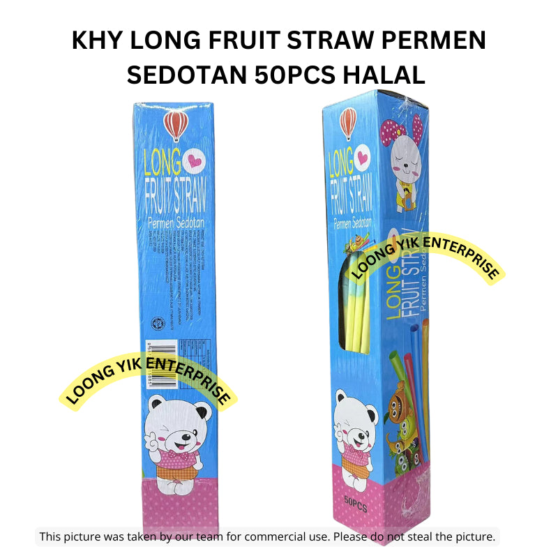 KHY LONG FRUIT STRAW PERMEN SEDOTAN 50PCS HALAL FRUITY FLAVOR