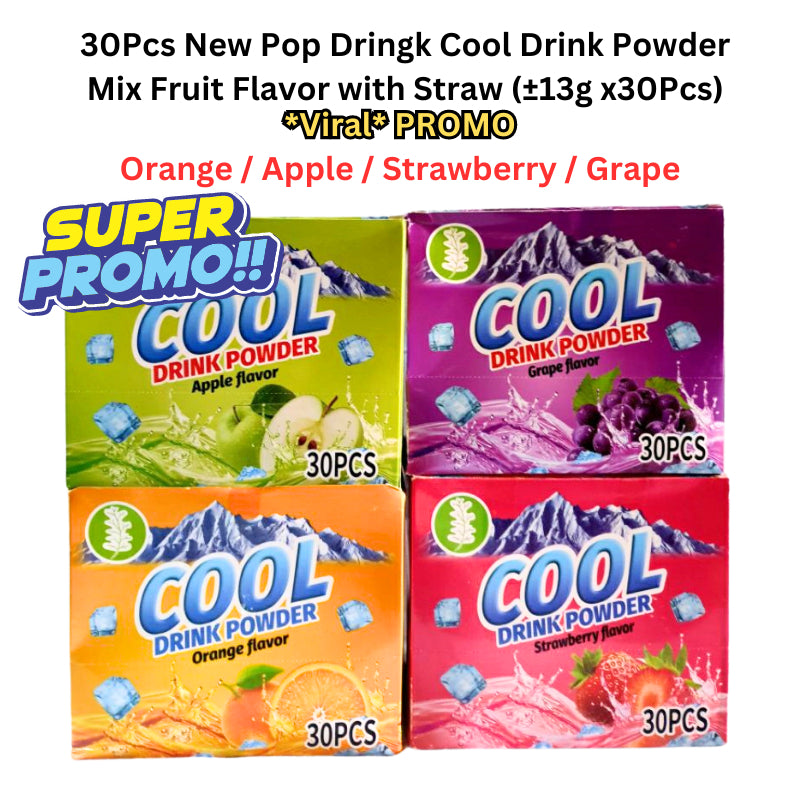 *Halal* PROMO 30Pcs New Pop Dringk Cool Drink Powder Mix Fruit Flavor with Straw (±13g x30Pcs)