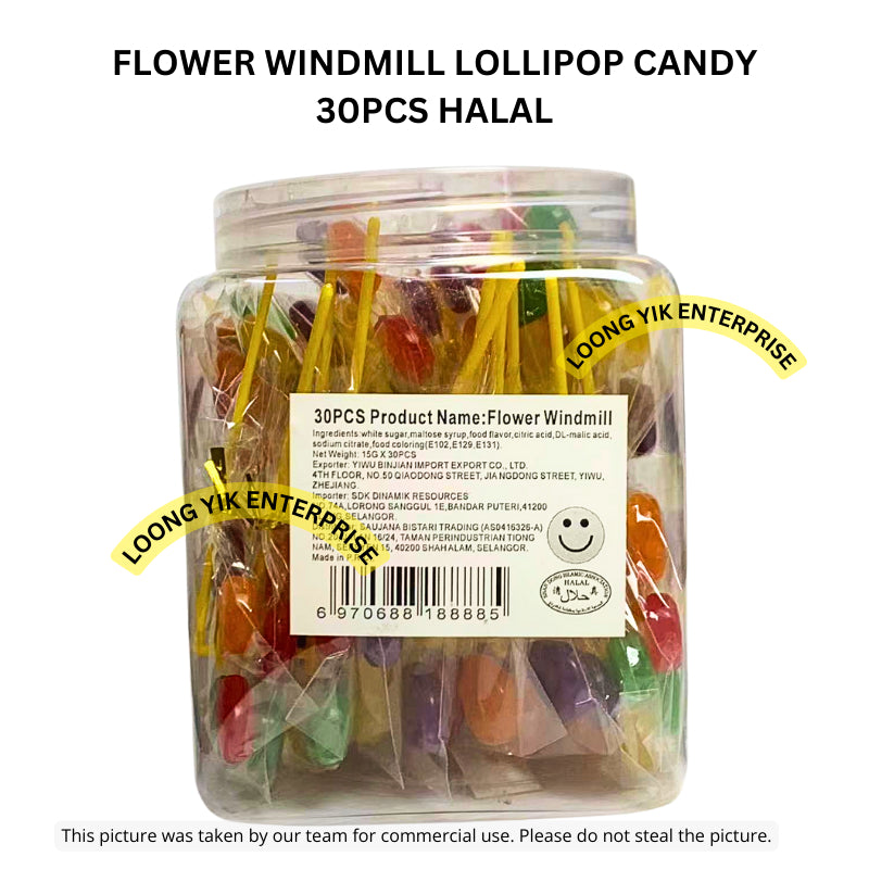 FLOWER WINDMILL LOLLIPOP CANDY 30PCS HALAL