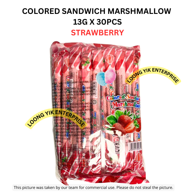 COLORED SANDWICH MARSHMALLOW ORANGE & STRAWBERRY 13G X 30PCS HALAL