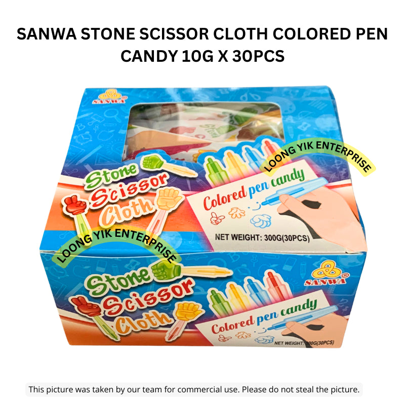 SANWA STONE SCISSOR CLOTH COLORED PEN CANDY 10G X 30PCS