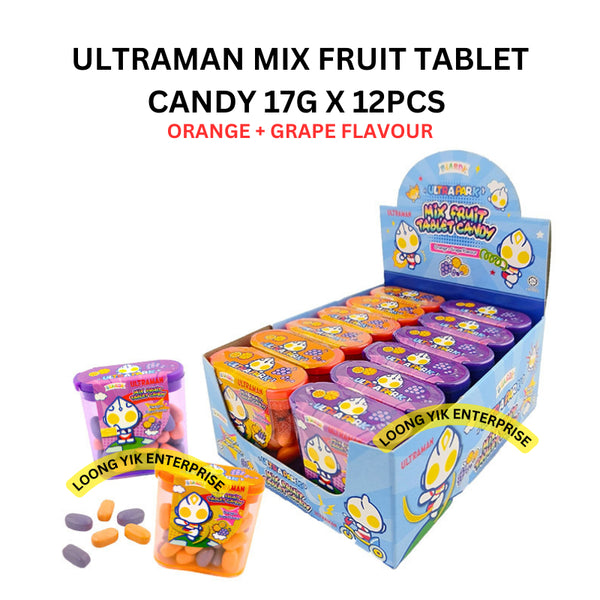 ULTRAMAN MIX FRUIT TABLET CANDY ORANGE + GRAPE FLAVOUR 17G X 12PCS BEARDY YLF HALAL