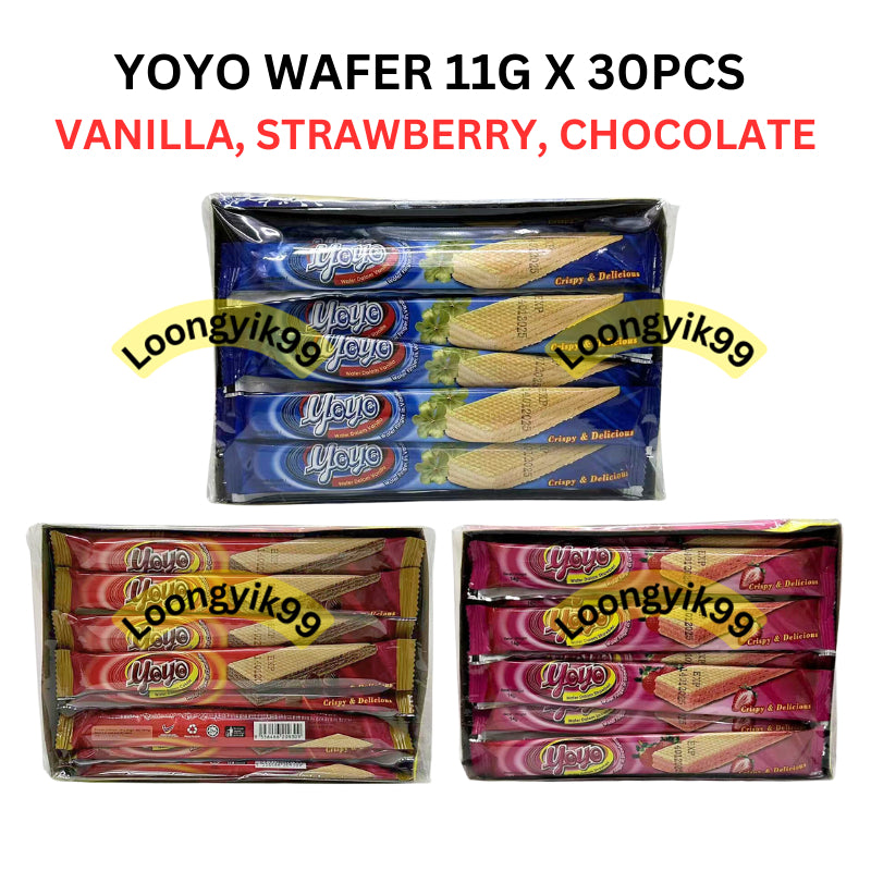 YOYO WAFER 11G X 30PCS (VANILLA, STRAWBERRY, CHOCOLATE) HALAL