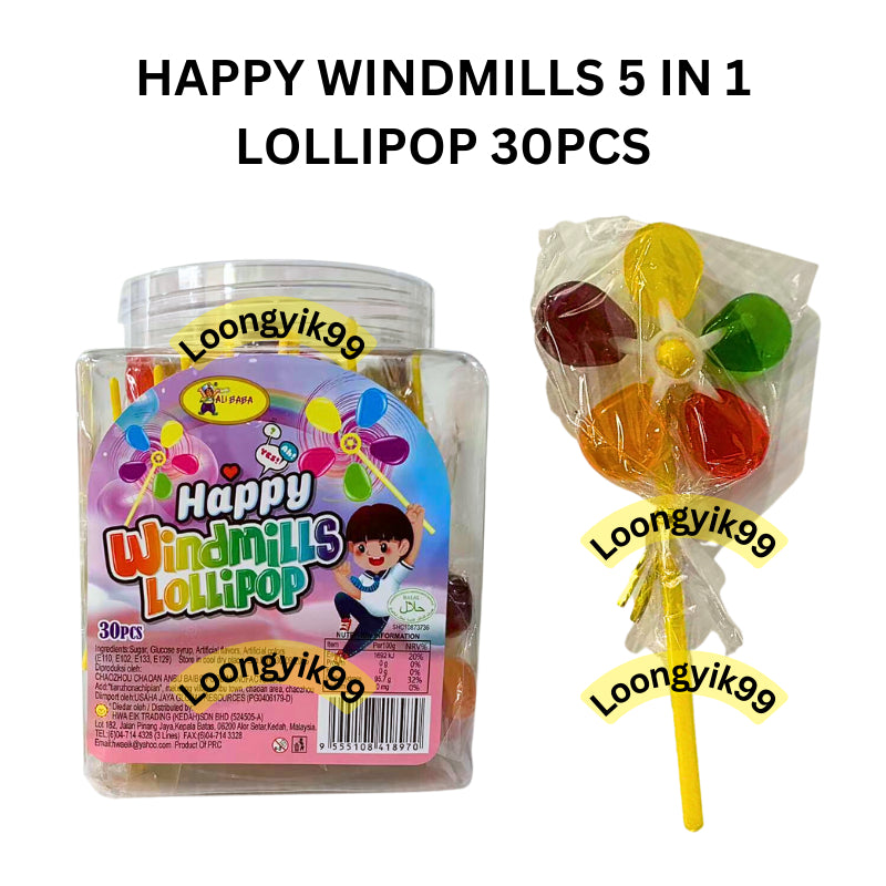 HAPPY WINDMILLS 5 IN 1 LOLLIPOP 30PCS