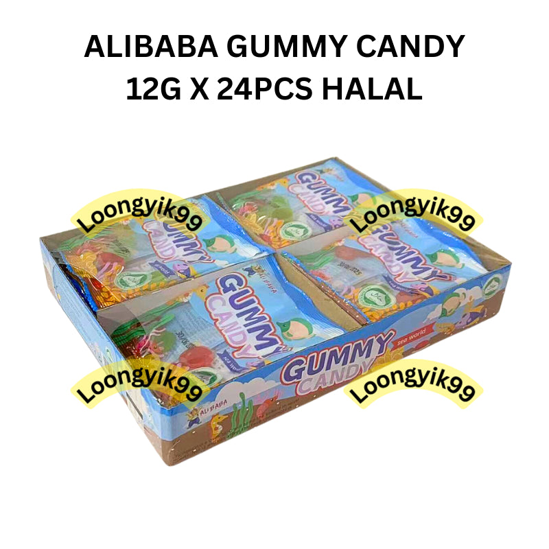 ALIBABA GUMMY CANDY 12G X 24PCS HALAL FRUIT SEA WORLD WORM MINI DINOSAUR