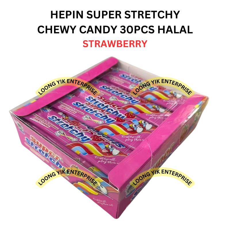 HEPIN SUPER STRETCHY CHEWY CANDY 30PCS HALAL STRAWBERRY / PINEAPPLE