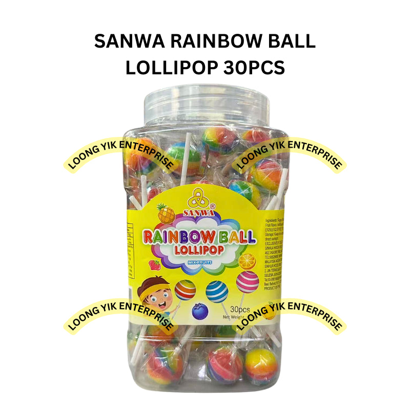 SANWA RAINBOW BALL LOLLIPOP 30PCS HALAL MIX FRUITS FLAVOR