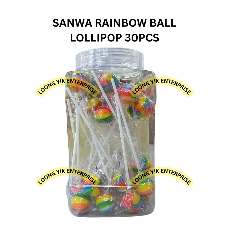 SANWA RAINBOW BALL LOLLIPOP 30PCS HALAL MIX FRUITS FLAVOR