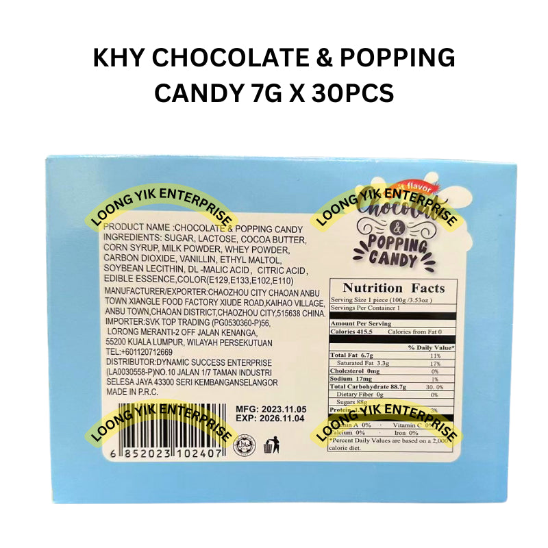 KHY CHOCOLATE & POPPING CANDY 7G X 30PCS HALAL