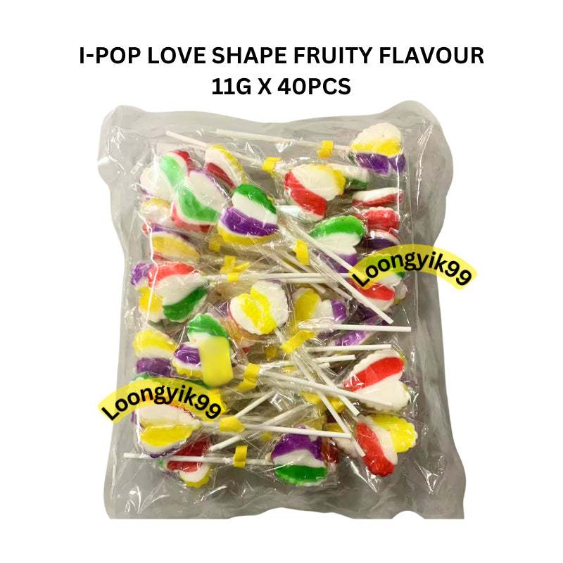 I-POP LOVE SHAPE FRUITY FLAVOUR LOLLIPOP CANDY 11G X 40PCS HALAL