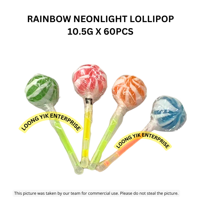 LOONG LOONG RAINBOW NEON LIGHT LOLLIPOP 10.5G X 60PCS HALAL